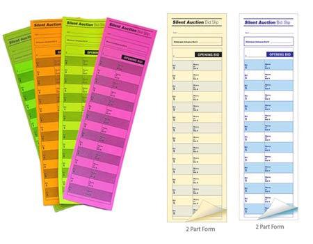 25 LINE - Silent Auction Bid Slips - 2.8" x 11" (1 or 2 part)