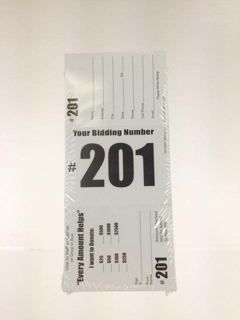 3-In-1 Card "Donation | Registration | Bid Number" - (100/Pack)