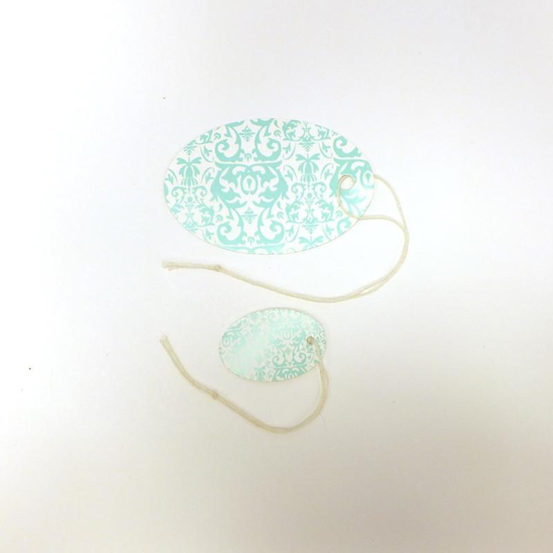 Aqua Oval Damask Tag - (100/Box) 2 Sizes
