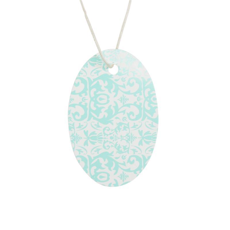 Aqua Oval Damask Tag - (100/Box) 2 Sizes