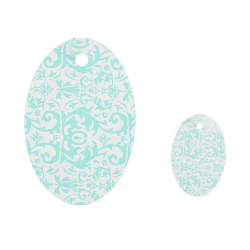 Aqua Oval Damask Tag - (100/Box) 2 Sizes