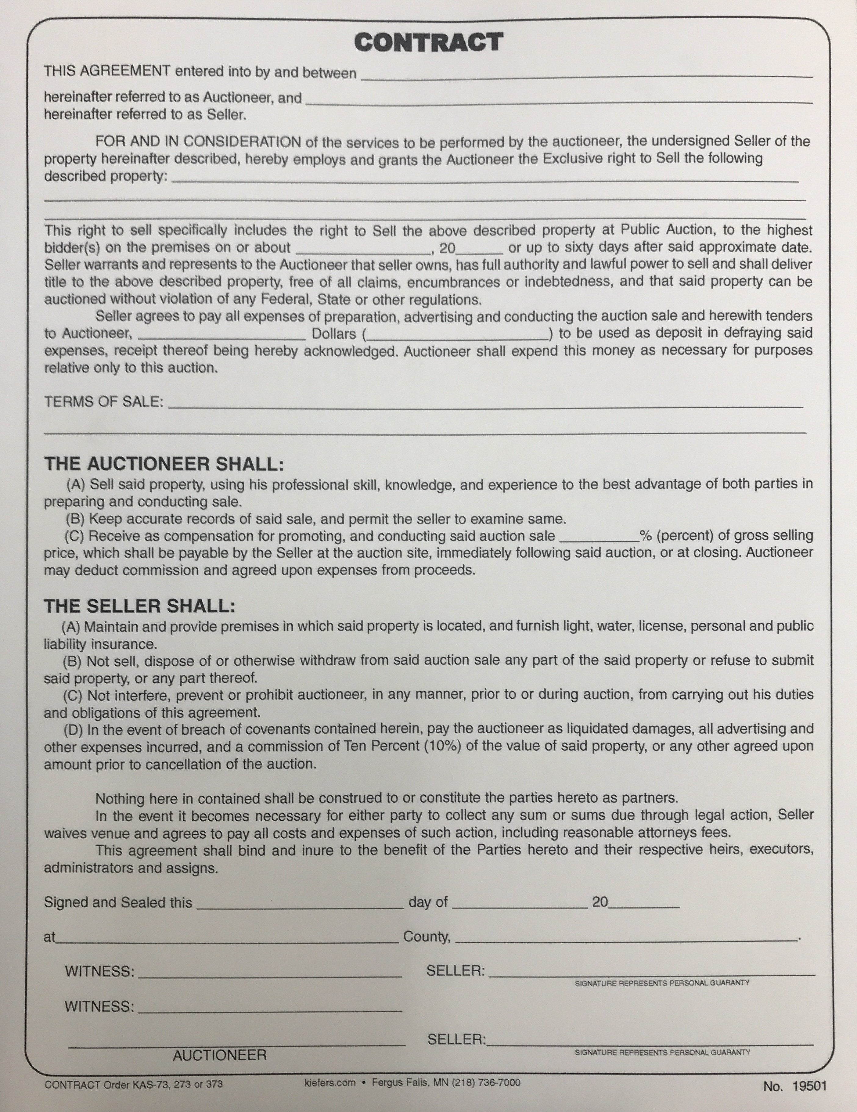 Auction Contract Form | Auction Agreement | Kiefer Auction Supply