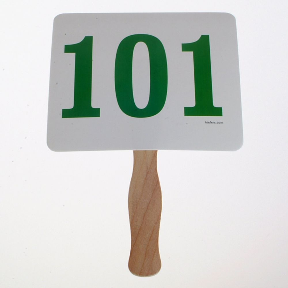 Stock Colored Number Bid Paddles (100/Pack) - Green / 1-100 / 1 Sided