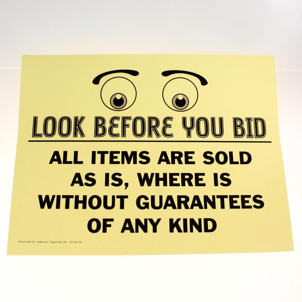 Look Before You Bid 18 x 24 Laminated Sign