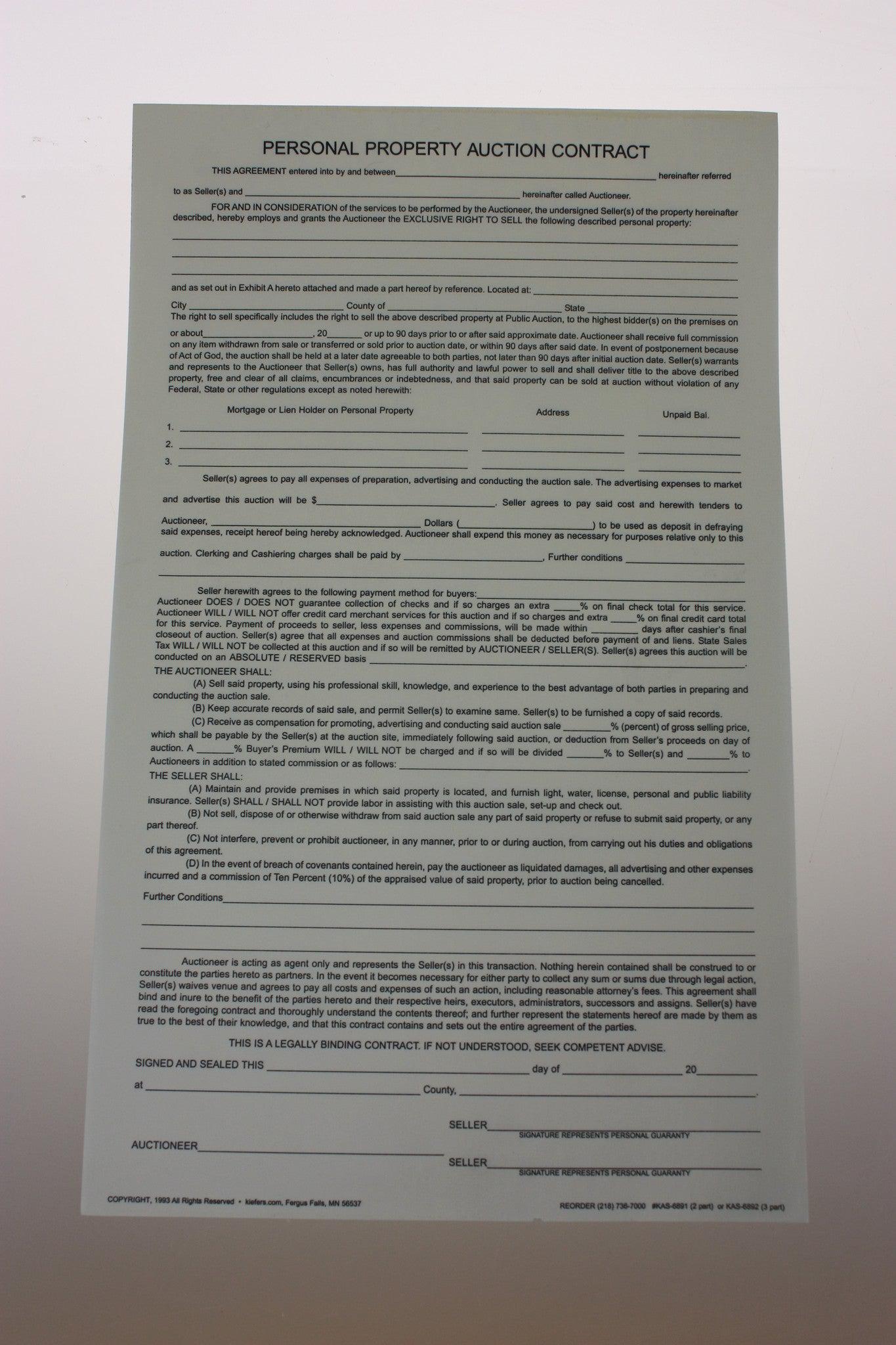 Personal Property Legal Length Contract (50/pack) 2 or 3 part