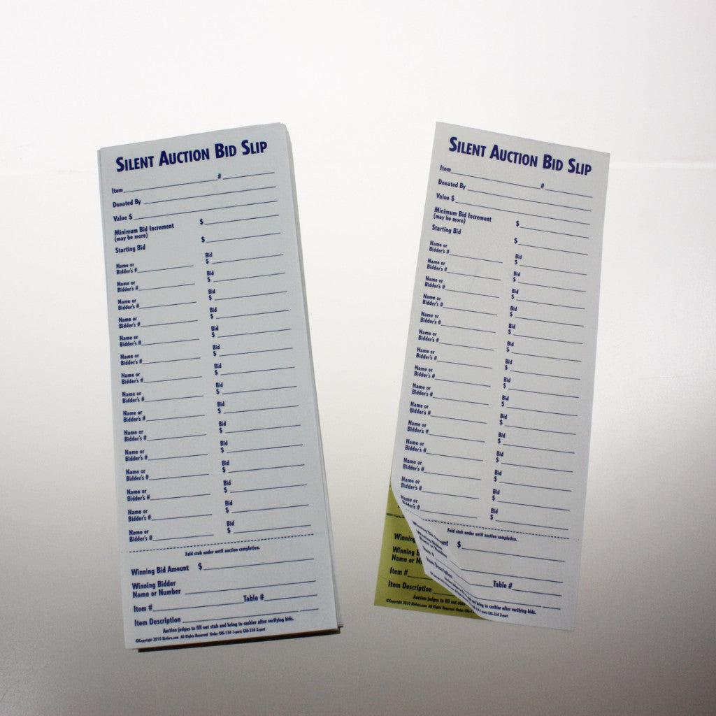 Silent Auction Bid Sheet (Size is 4-1/4" x 11") 1 or 2 part