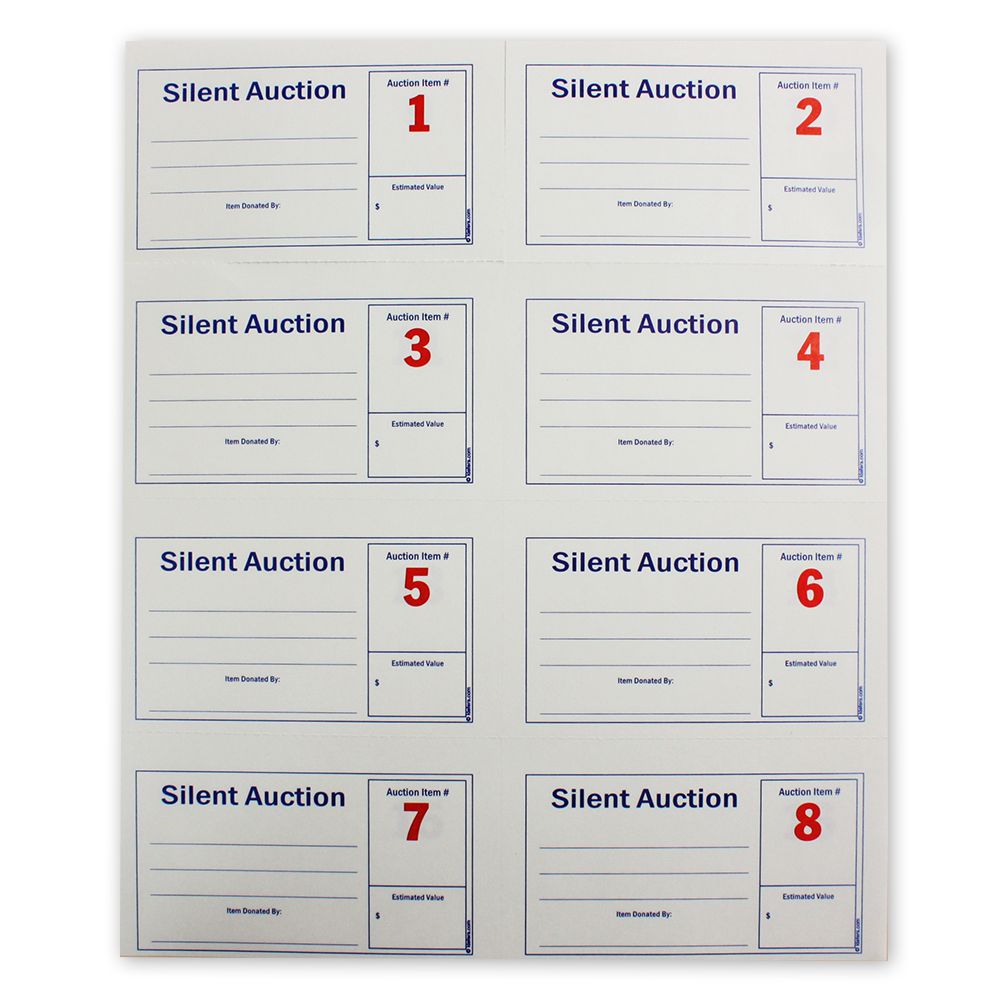 Silent Auction Numbered Display Cards (250/pack)