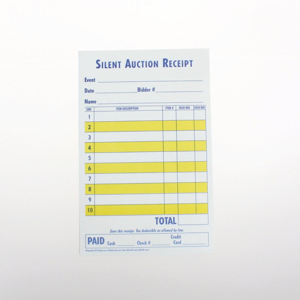 Silent Auction Receipt, 2 or 3 Part