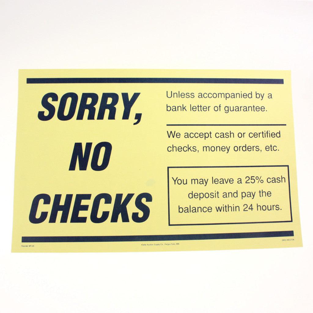 Sorry, No Checks 11 x 17 Laminated Sign