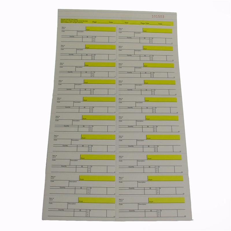 20 Ticket Clerk Sheets - Legal Size Form (100/Pack)