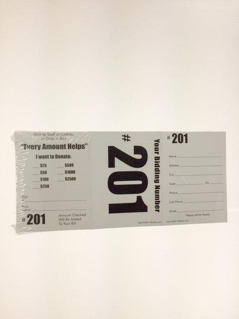 3-In-1 Card "Donation | Registration | Bid Number" - (100/Pack)