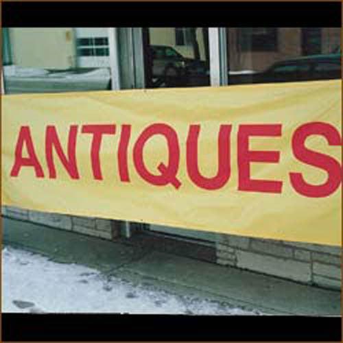 3' x 10' "Antiques" Red On Yellow Banner (NEW LOWER PRICE!!!)