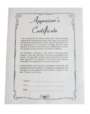 Appraiser's Certificate (50/Pack)