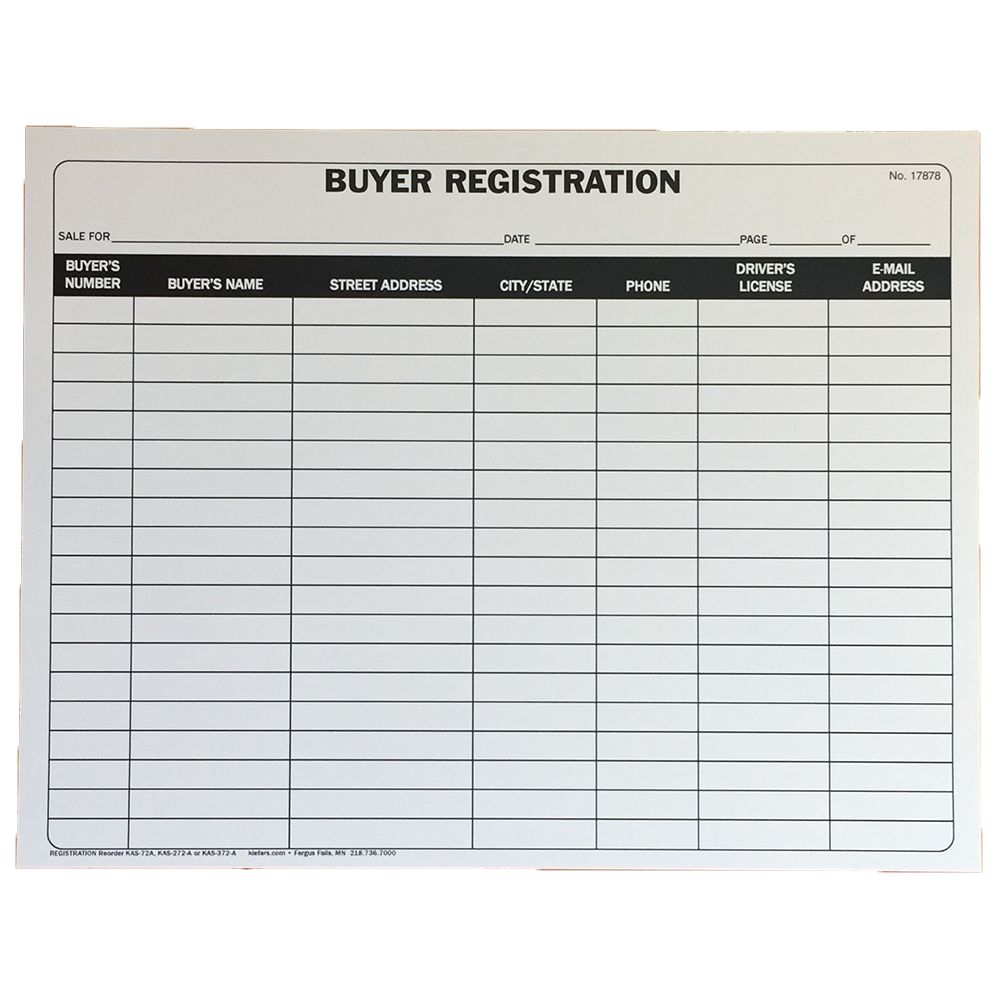 Buyer Registration Form (1 or 2-Part) - Stock or Custom