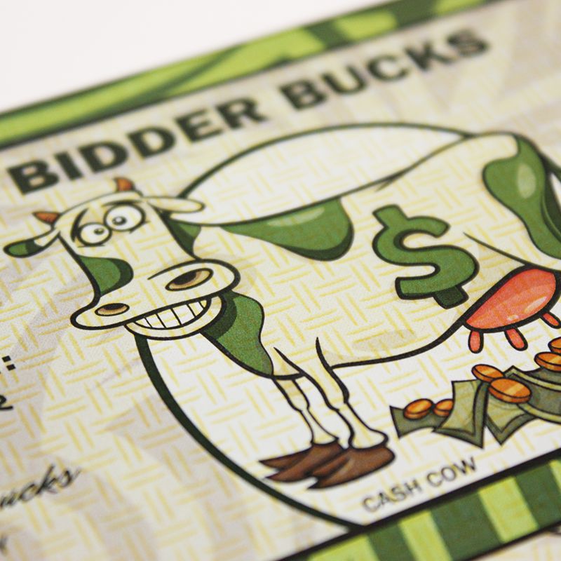 Cash Cow Bidder Bucks (7 Denominations) 100 bills/Pack