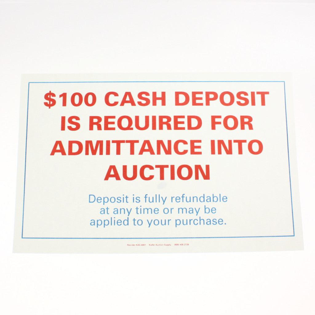 "Cash Deposit Required" - 11" x 17" Laminated Sign
