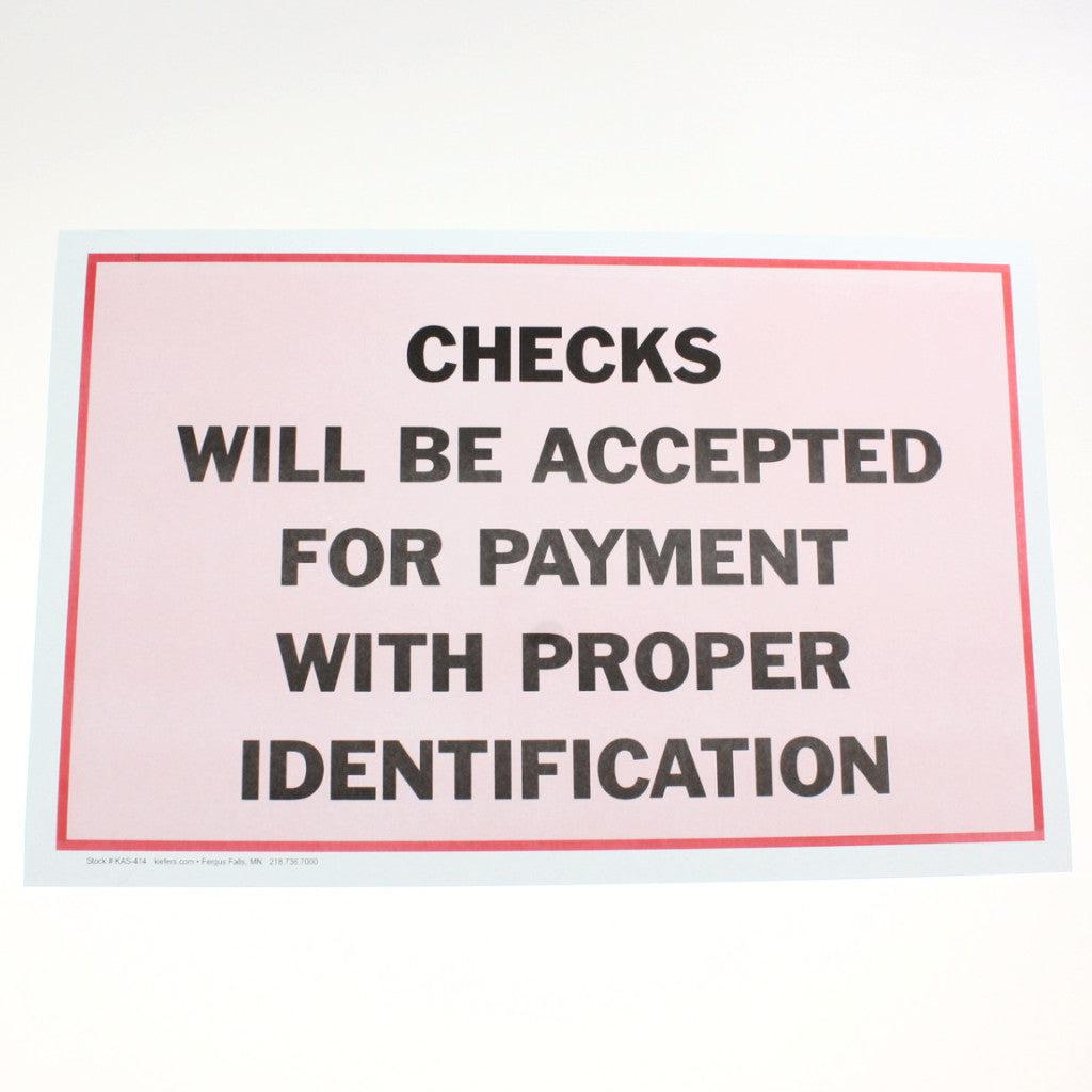 "Checks Accepted" - 11" x 17" Laminated Sign