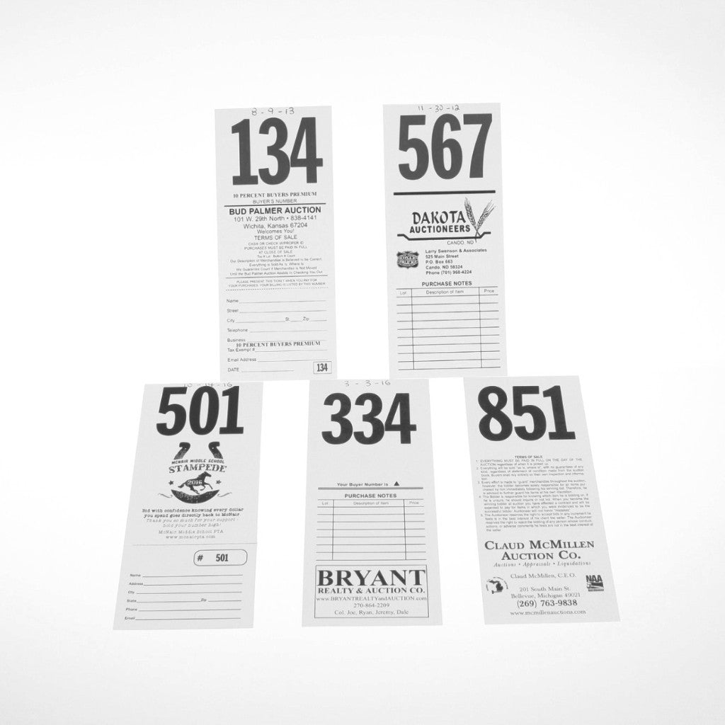 Custom 1/3 Page (Standard size) Bid Card, Black Ink, Numbered (1000)