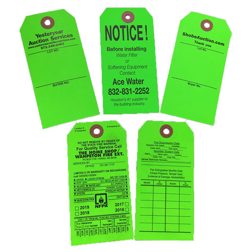 Custom Size #5 Fluorescent Green Tags (1000/pack)