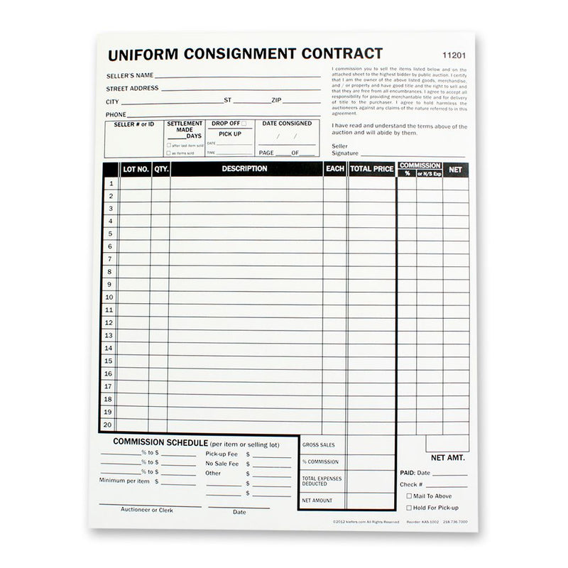 Consignment Forms | Standard Consignment Agreement