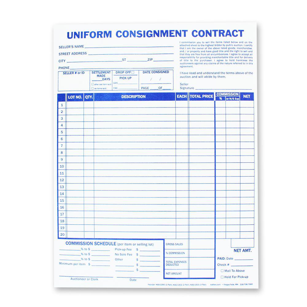 Detailed Consignment Form, single part (50/pad)