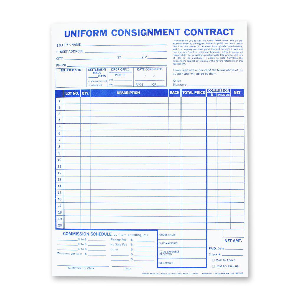 Detailed Consignment Form, single part (50/pad)