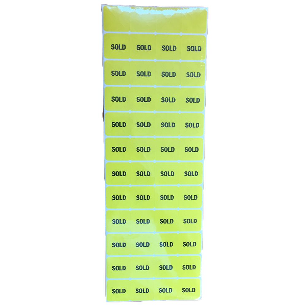 HiVis Yellow "Sold" 1" x 1" Tamperproof Labels (1000/pack)