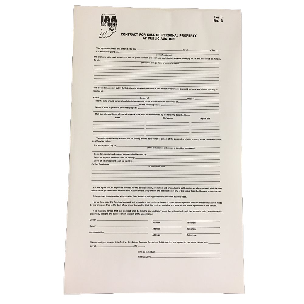 Indiana 2-Part Personal Property Contract 50/Sets) - Form #3