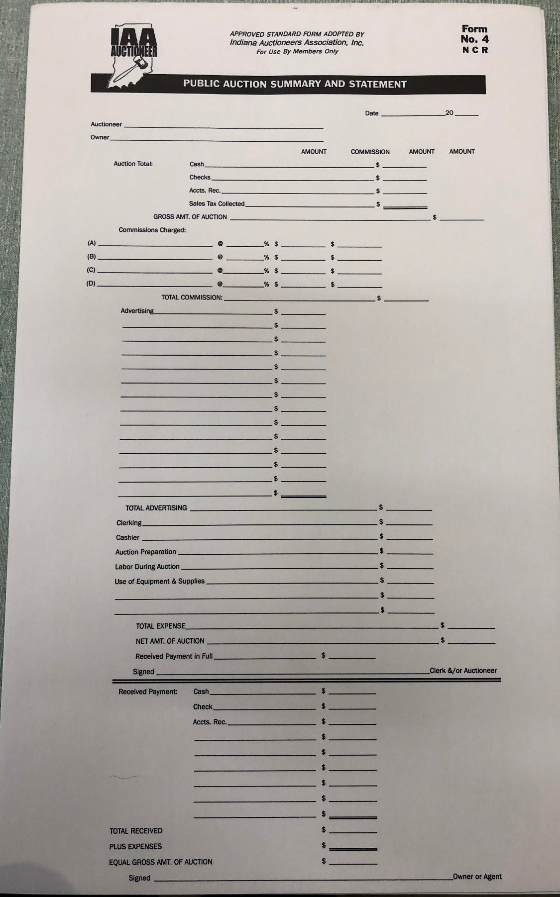 Indiana 2-part Summary and Statement (50 sets) Form #4