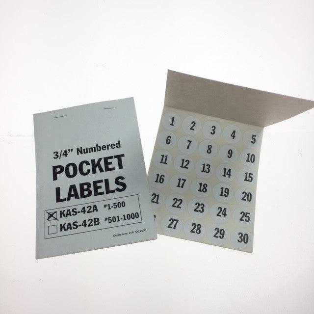 NEW Numbered Pocket Labels (500 per book) 3/4 inch round
