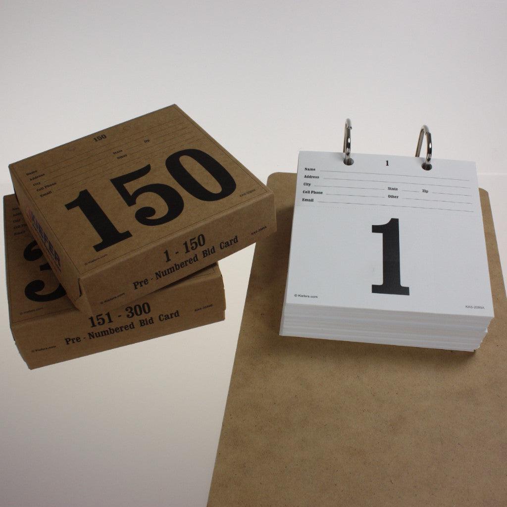 NEW Pre-Numbered Bid Cards w/ hole drilled stub (150/pack)
