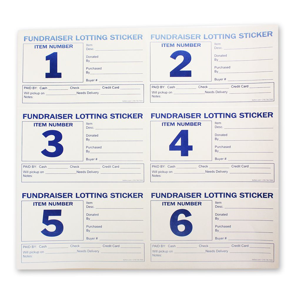 Numbered Fundraiser Lotting Labels (100/pack)