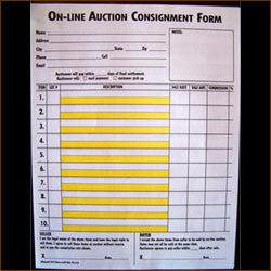 On-Line Auction Consignment Form, 2 Part (100/Pack)