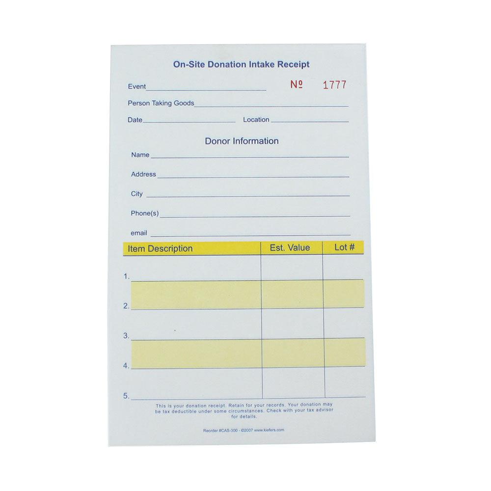 On-Site Numbered Donation Intake Receipts 2 or 3 Part (25/pack)| Style| 3 Part NCR - $8.25