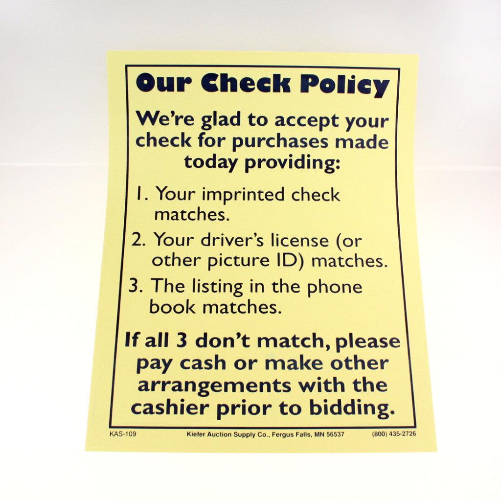 Our Check Policy 18 x 24 Laminated Sign