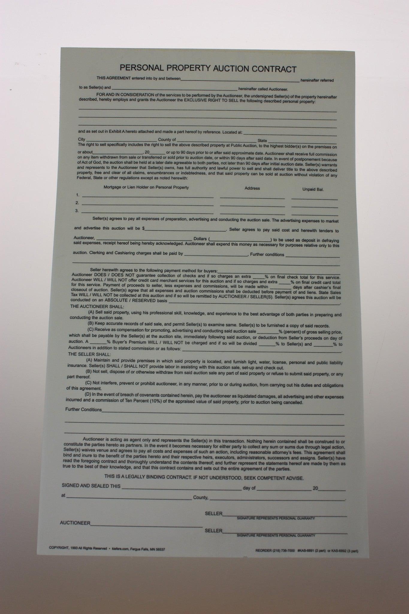 Personal Property Legal Length Contract (50/pack) 2 or 3 part