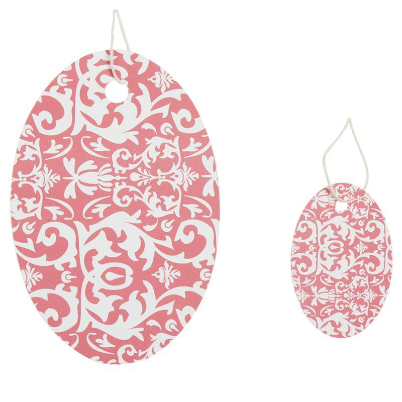 Pink Oval Damask Tag (Box of 100) 2 Sizes