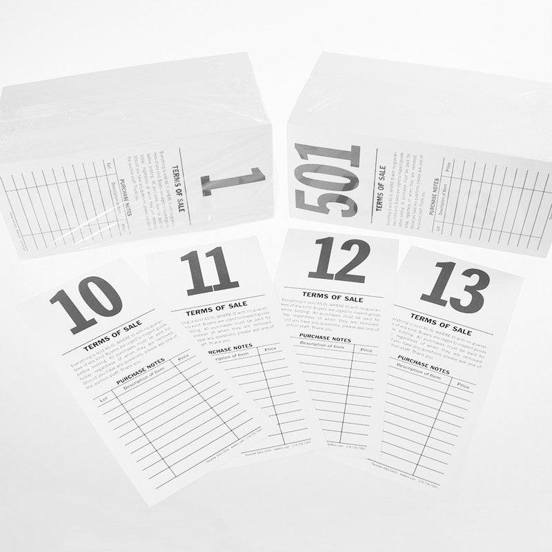 Pre-Numbered Stock Bid Cards w/ Purchase Notes (500/pack) Black #/Black Ink