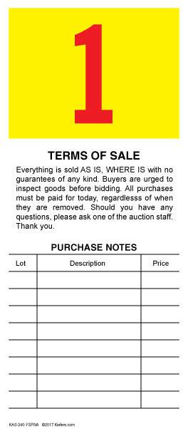Note Number Purchase Pre-Numbered Stock Bid Cards w/ Purchase Notes (500/Pack) Red # w/ Yel