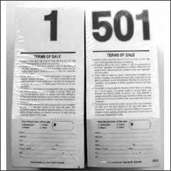 Pre-Numbered Stock Bid Cards w/ Registration Stub (500/pack) Black #/Black Ink