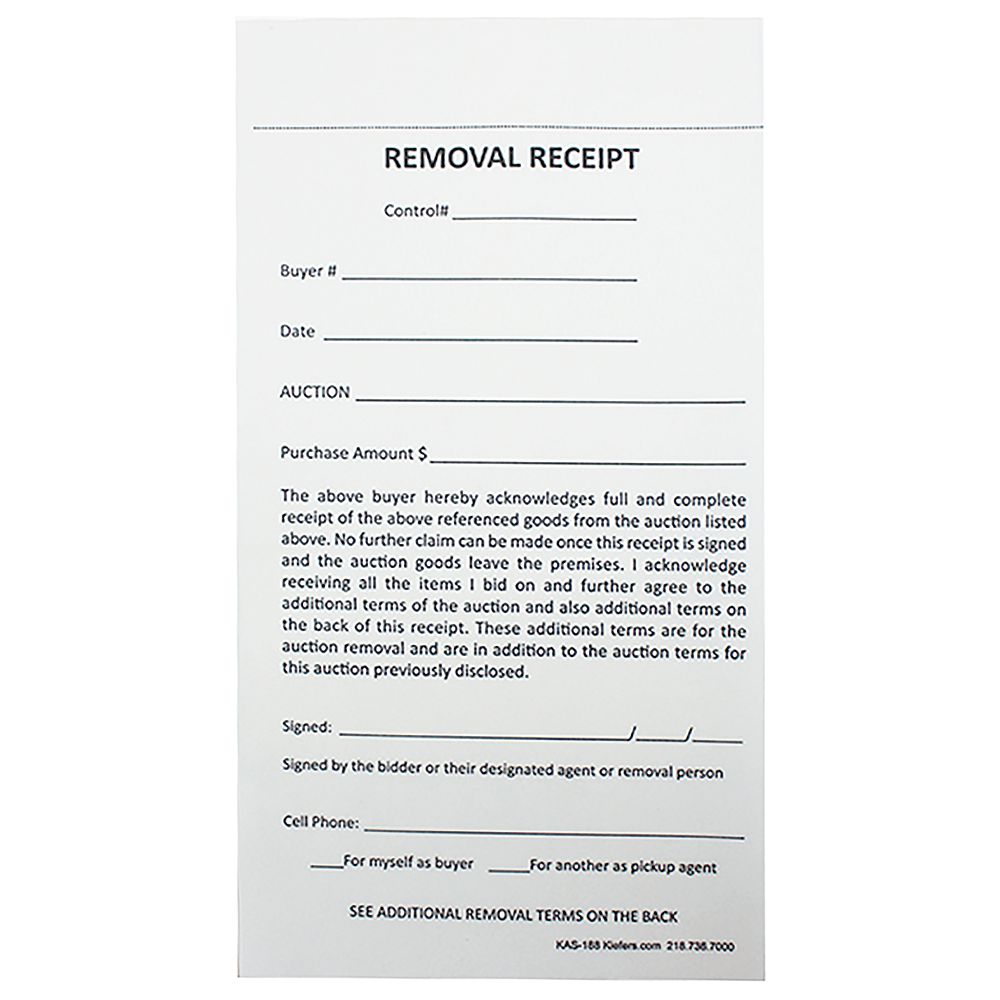 Removal Receipt, 2 part (250/pack)
