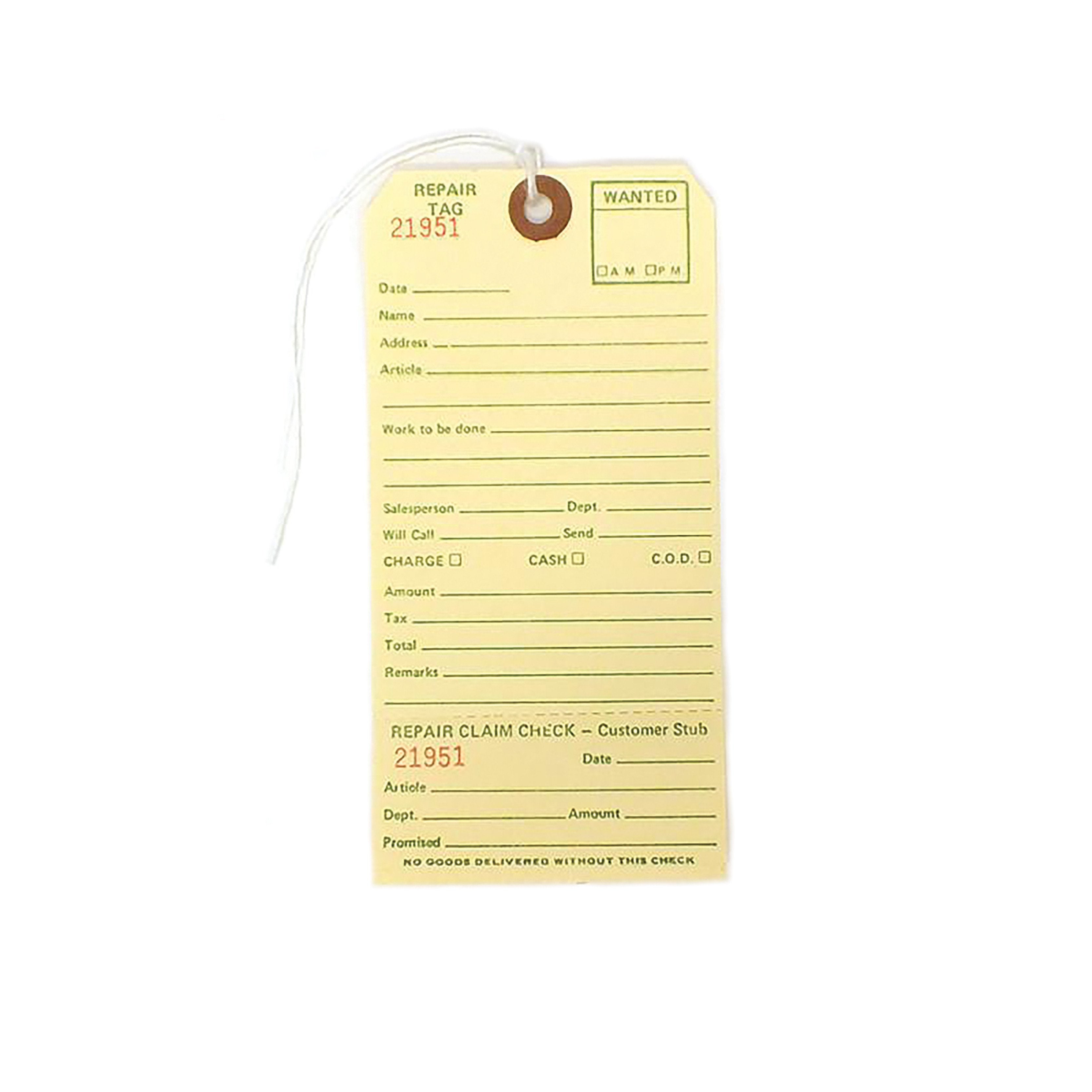 Repair Tag Strung (Pack of 100)