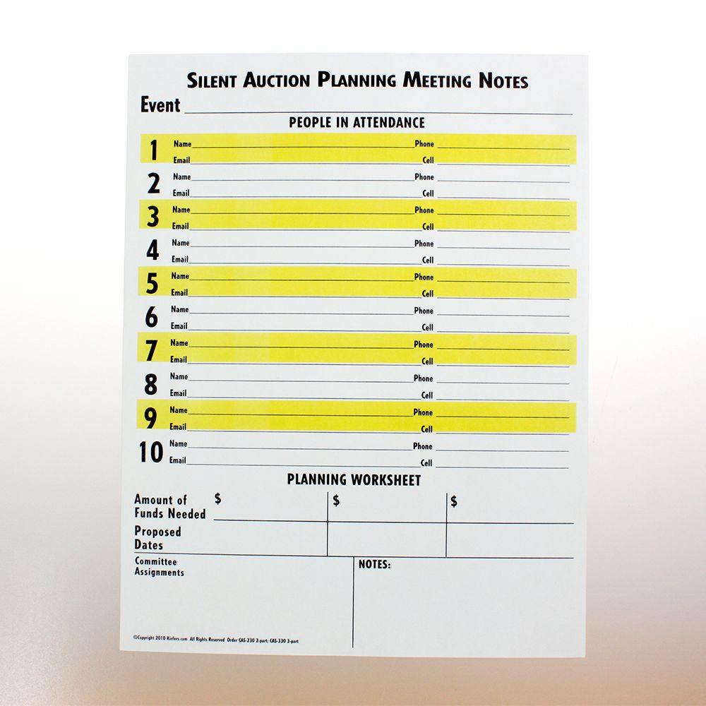 Silent Auction Meeting Notes (10/Pack) 2 or 3 part