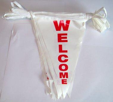 Welcome Pennants (red print on white)