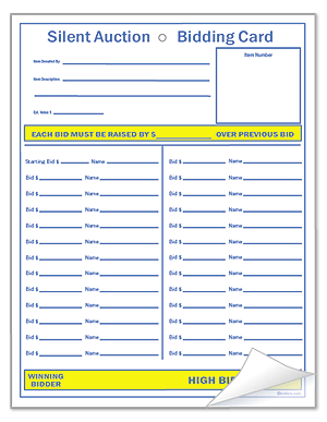 100 Silent Auction Full Page Bid Sheets (8-1/2" x 11") 2 part